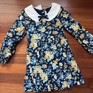 Janie and Jack Floral Navy Dress with White Collar